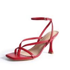 PrettyLittleThing Red Square Toe Ankle Strap Heels Size 8